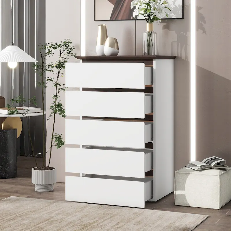 White 5-Drawer Tall Dresser Chest