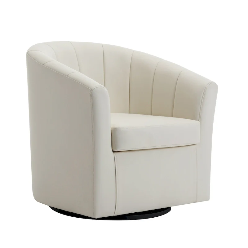 Porthos Home Manon Swivel Faux Leather Barrel Accent Chair with Removable Seat Cushion