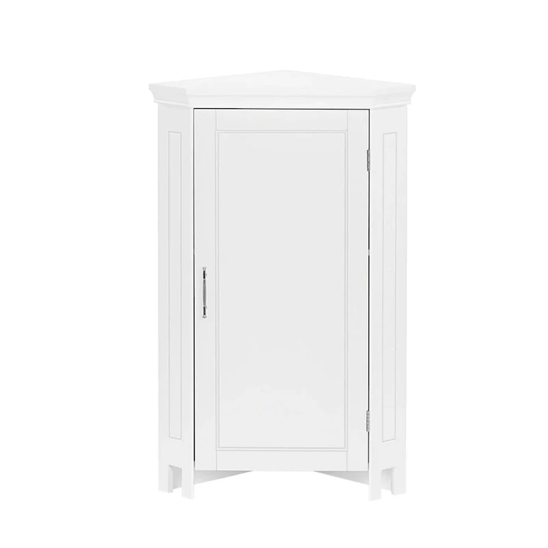 RiverRidge Somerset Corner Floor Bathroom Storage Cabinet Organizer with Doors and an Adjustable Shelf - White