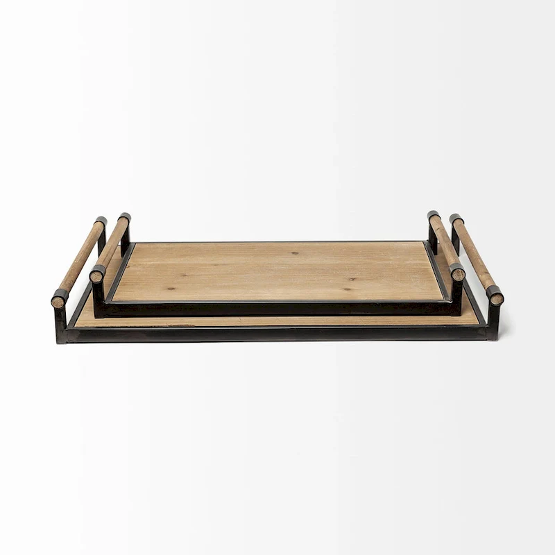 Benson Brown Wood w/Black Metal Trays (Set of 2) - 26 W x 16 D x 3 H