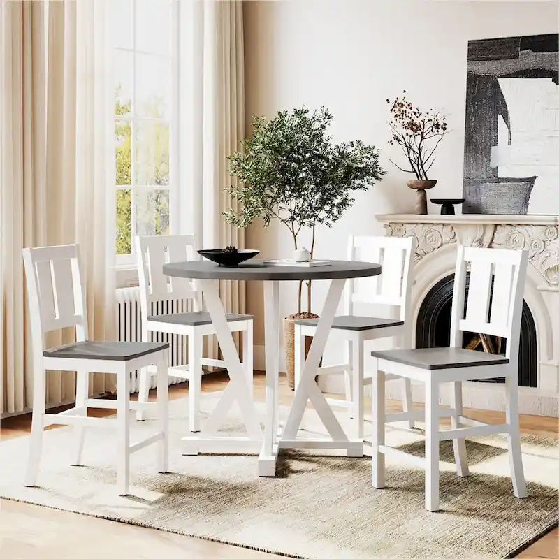 Rustic Farmhouse 5-Piece Counter Height Dining Table Set