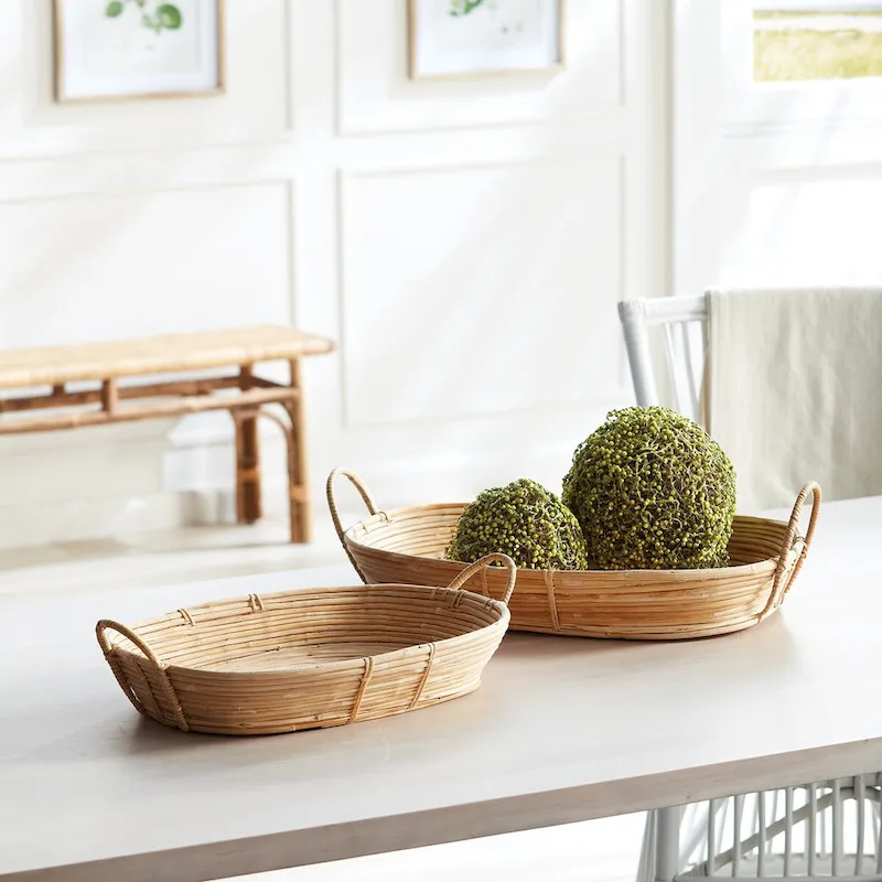 Cane Rattan Trays With Handles, Set Of 2 - Set of 2