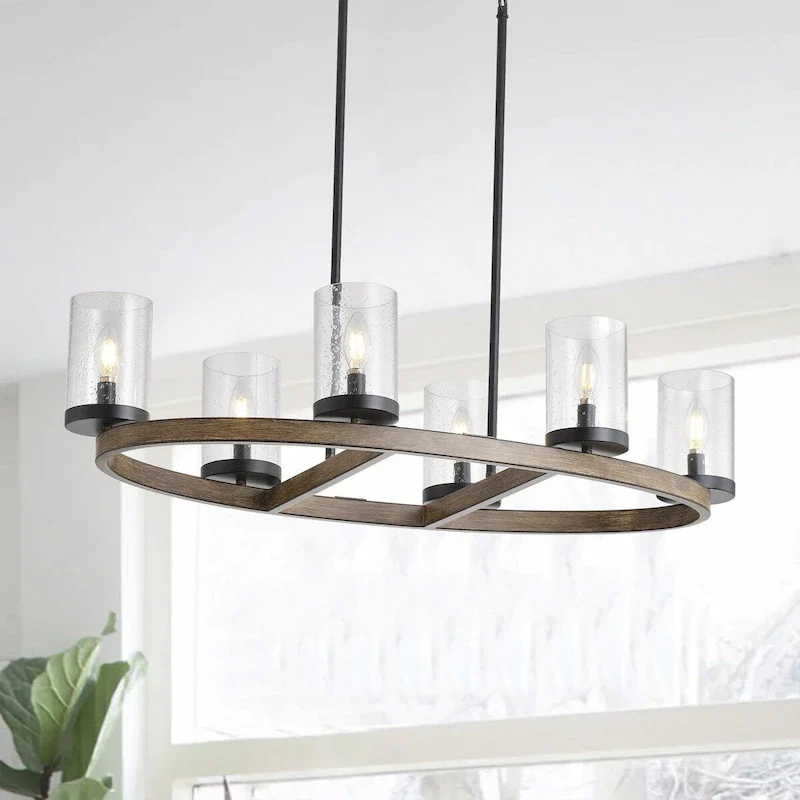 6-Lights Creative Modern Glass Shape Round Dimmable Chandelier - 35.8 D10.2 W72 H (Adjustable)