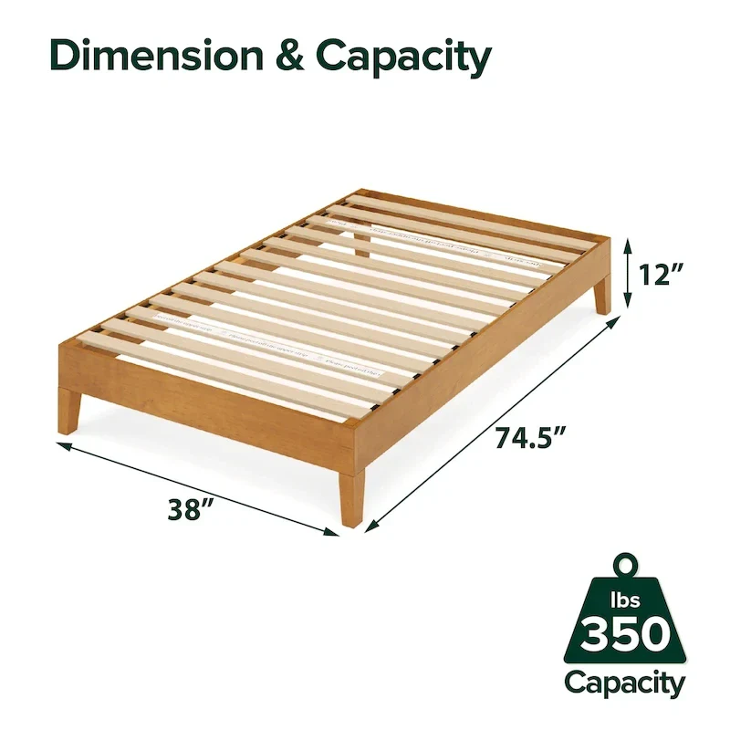 Priage by ZINUS Rustic Pine Wood Deluxe Platform Bed Frame
