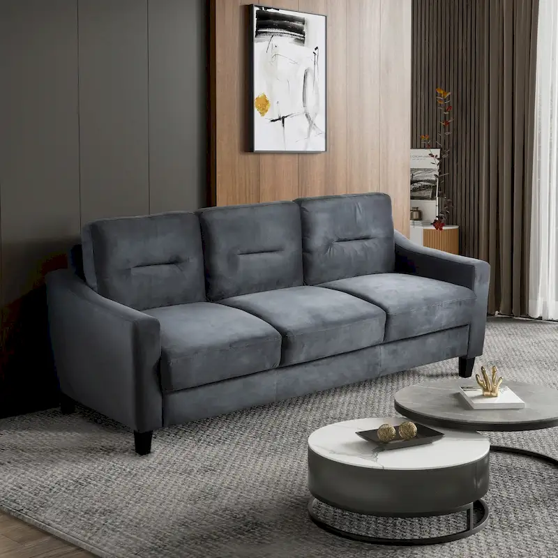 Black 76.7 Velvet 3-seater Sofa with Hardwood Frame and High-Density Foam