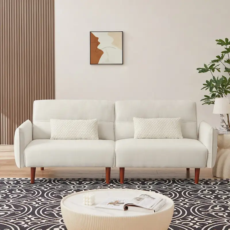 Convertible Futon Sofa Bed, Adjustable Couch Sleeper, Couch Corduroy Fabric Comfy Sofa bed with Wooden Legs & 2 Pillows