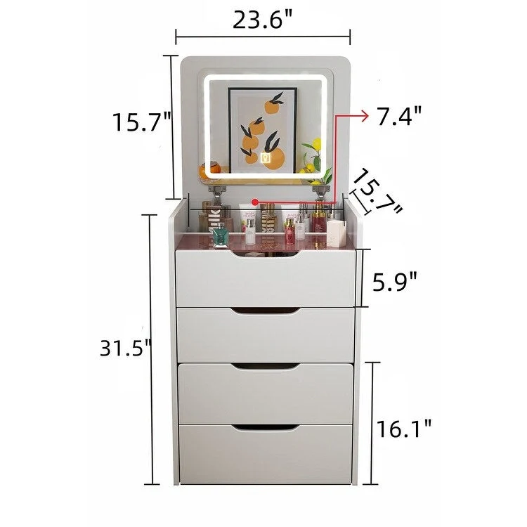3-in-1 Small Makeup Table Set with Glass Top 3 Drawers, Stool