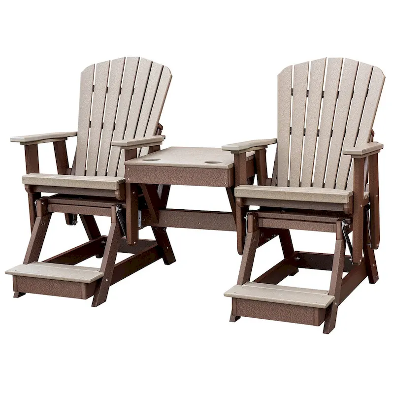 OS Home and Office Model Double Balcony Height Glider with Center Table in Weatherwood and Tudor Brown - N/A