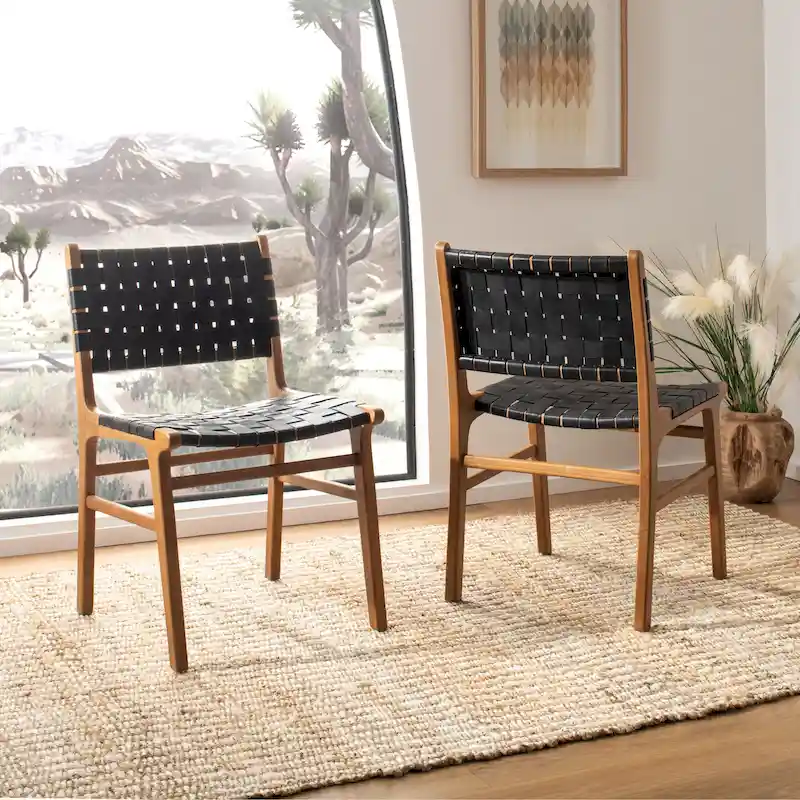 SAFAVIEH Hildred Woven Leather Dining Chair - Cognac / Natural - 20Wx22Dx33H