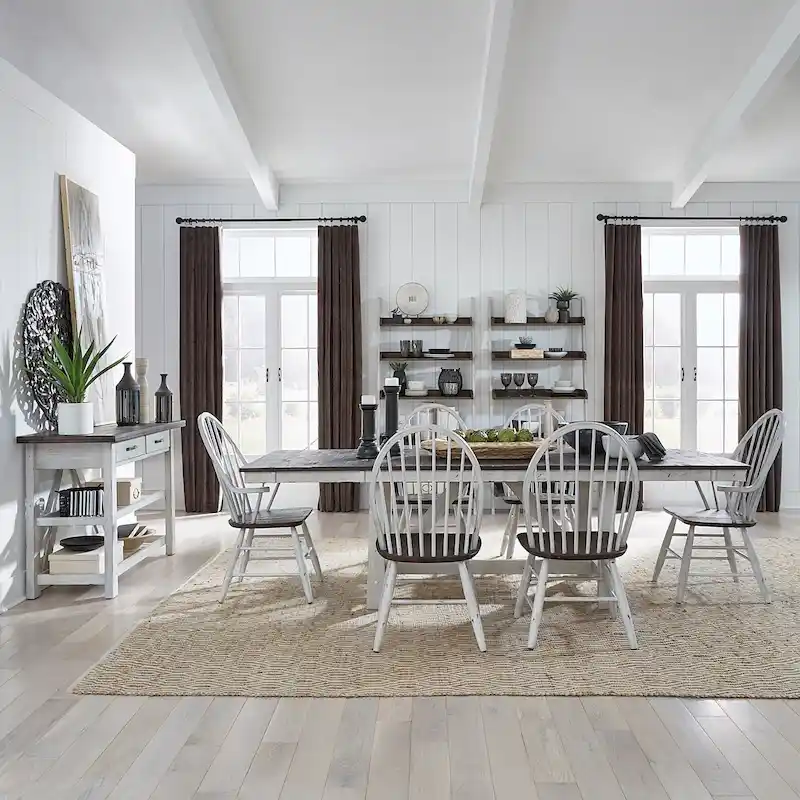 Farmhouse Two Tone White Optional 7 Piece Trestle Table Set