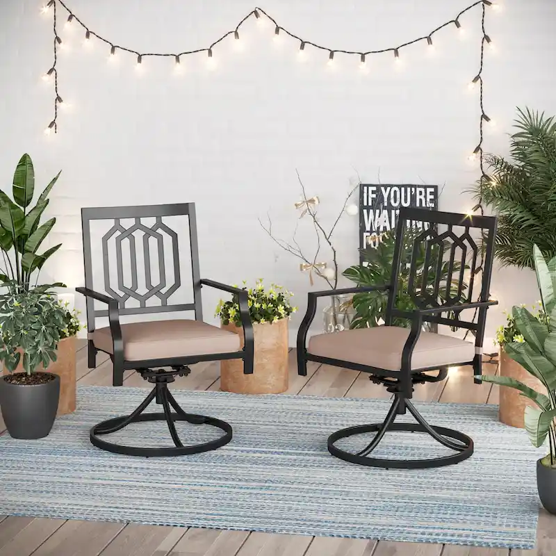 MAISON ARTS 2-Piece Metal Patio Dining Swivel Chairs with Cushions