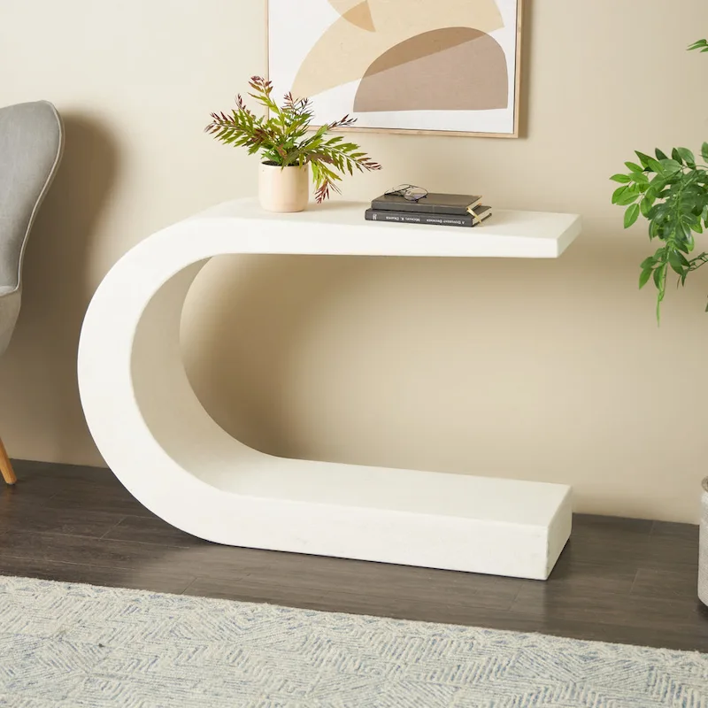 Wooden C-Shaped Console Table - White - Roche River Decor - 12W x 44L x 25H
