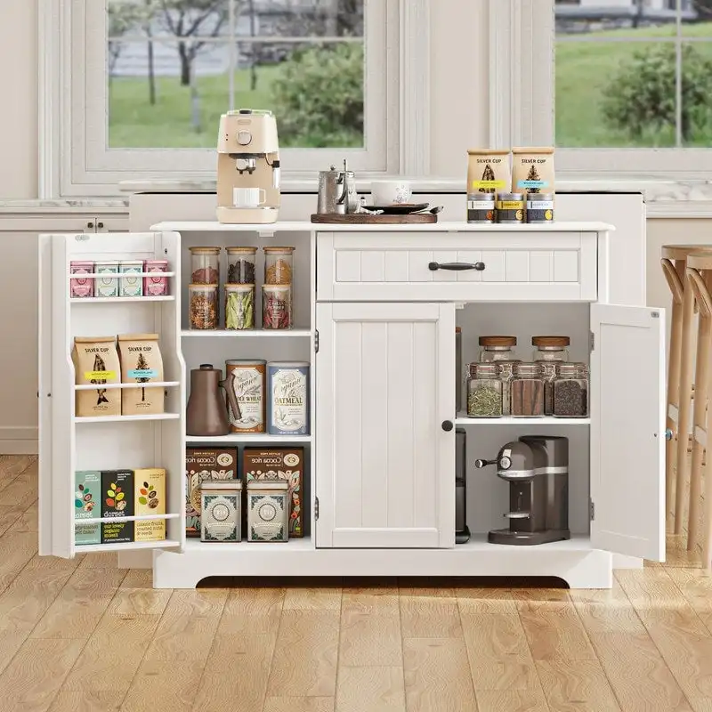 Buffet Cabinet Storage Sideboard, Kitchen Sideboard Storage Buffet Cabinet with Drawer and 3 Doors