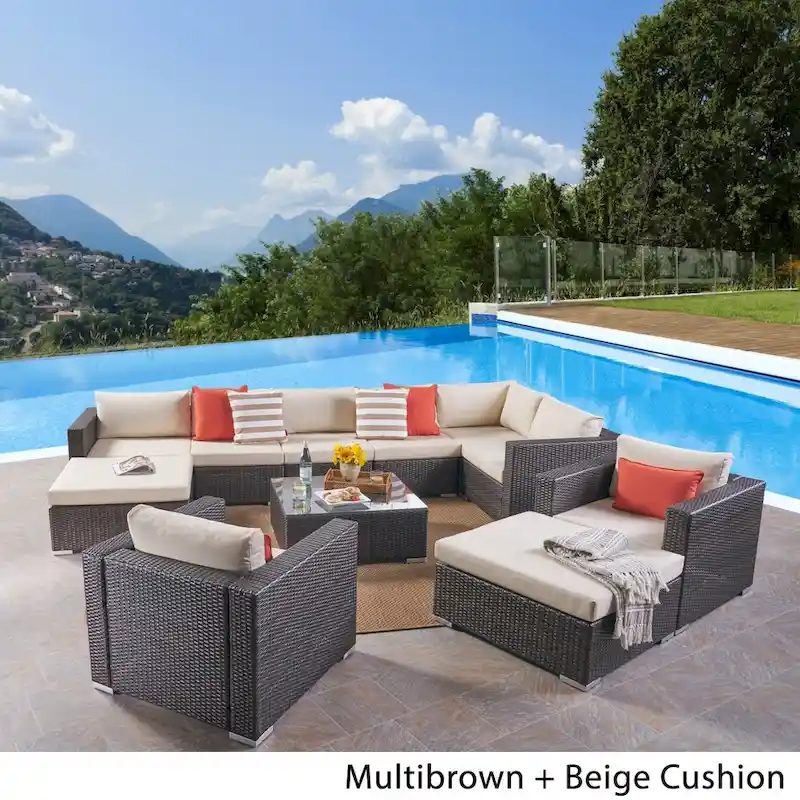 Santa Rosa Outdoor 8 Seater Wicker Sectional Sofa Set by Christopher Knight Home