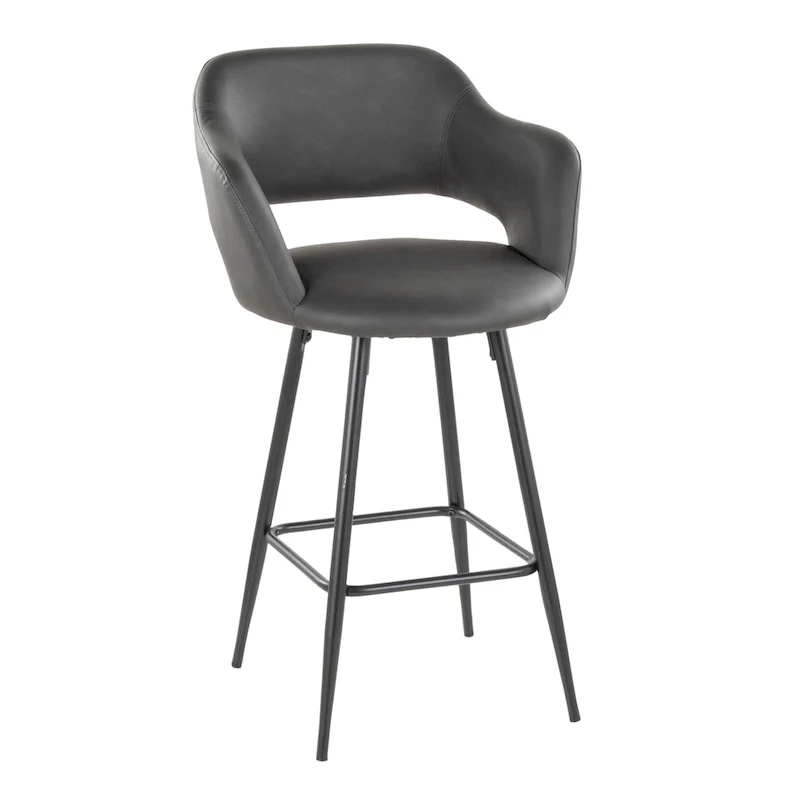 Porch & Den Vallen 26 Fixed-Height Faux Leather Counter Stool with Metal Legs & Square Footrest (Set of 2)