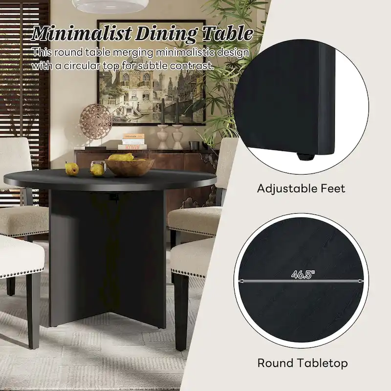 Farmhouse Style 5-Piece Wooden Dining Set with Round Table and 4 Lambswool-like Fabric Upholstered Chairs