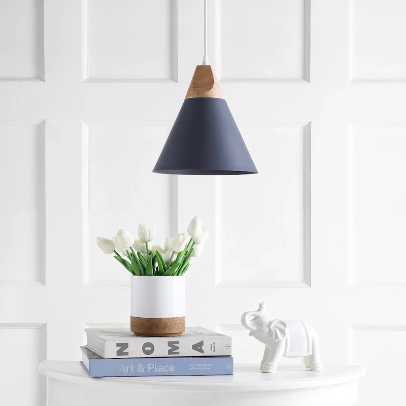 SAFAVIEH Lighting Taimi Adjustable 1-Light Led Grey Pendant - 10 x10 x12.9-84.9  - 10Wx10Dx85H