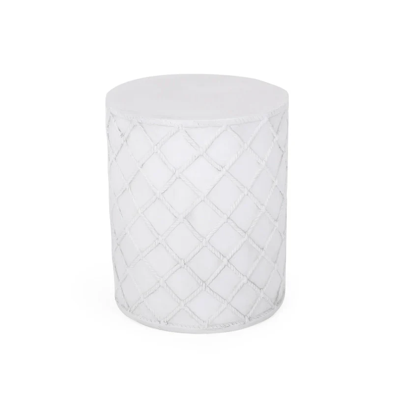 Outdoor End Table, Round 15 Inch Top, Antique White Faux Concrete