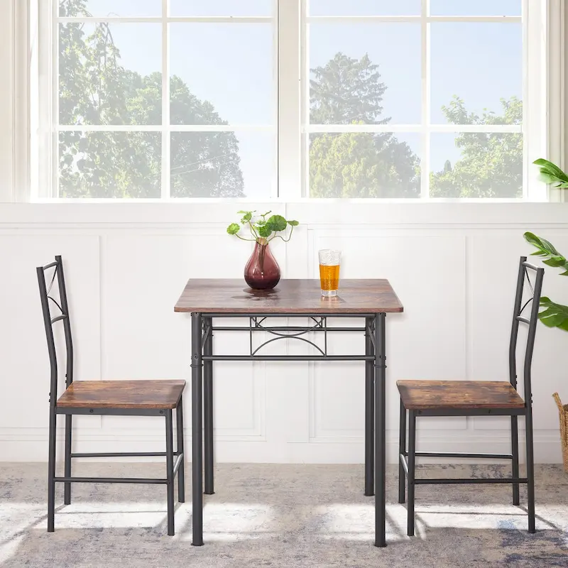 3 Piece Kitchen Dining and Patio Set Table Set Retro Brown chair - Chair:15.6 L * 15.1 W * 33.8 H