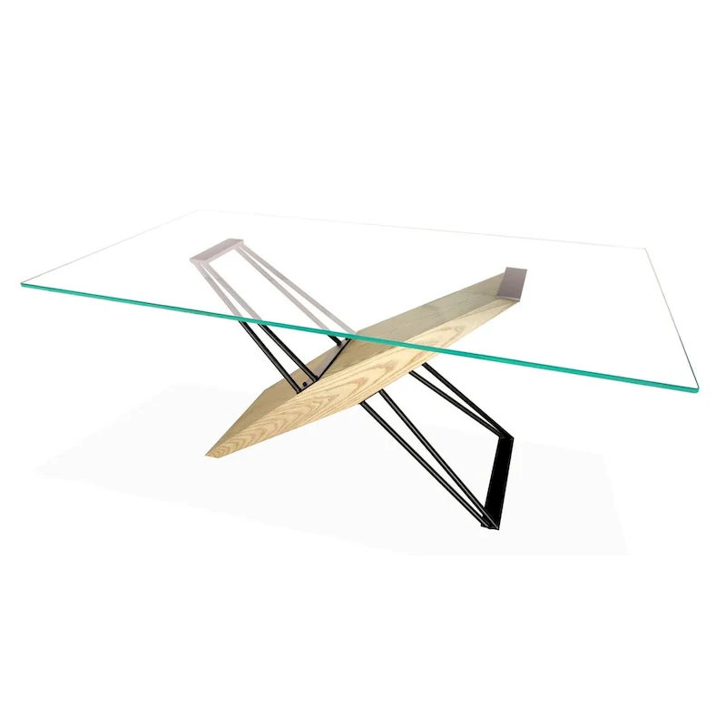 Aeon 72 Inch Dining Table, Glass Top, Wood, Metal Base, Brown, Black