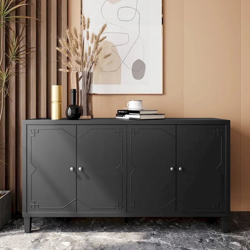 Accent Cabinet 4 Door Wooden Cabinet Sideboard Buffet Server Cabinet - N/A