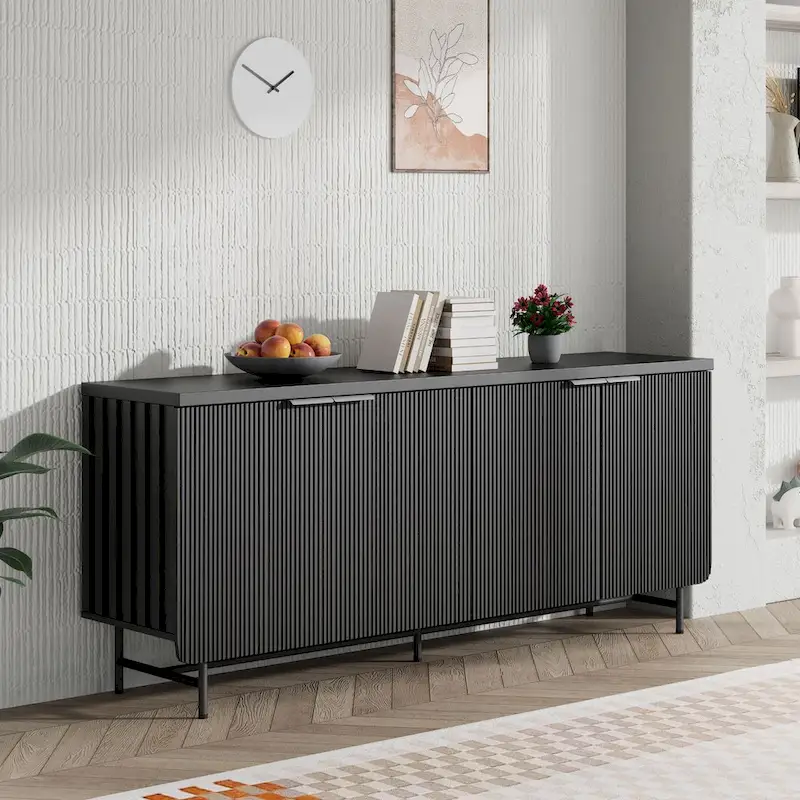 68 Mid-century TV Stand Entertainment Center with Adjustable Shelves 4 Doors