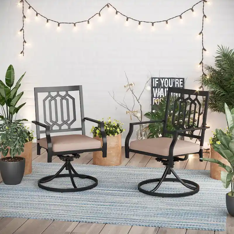 MAISON ARTS 2-Piece Metal Patio Dining Swivel Chairs with Cushions