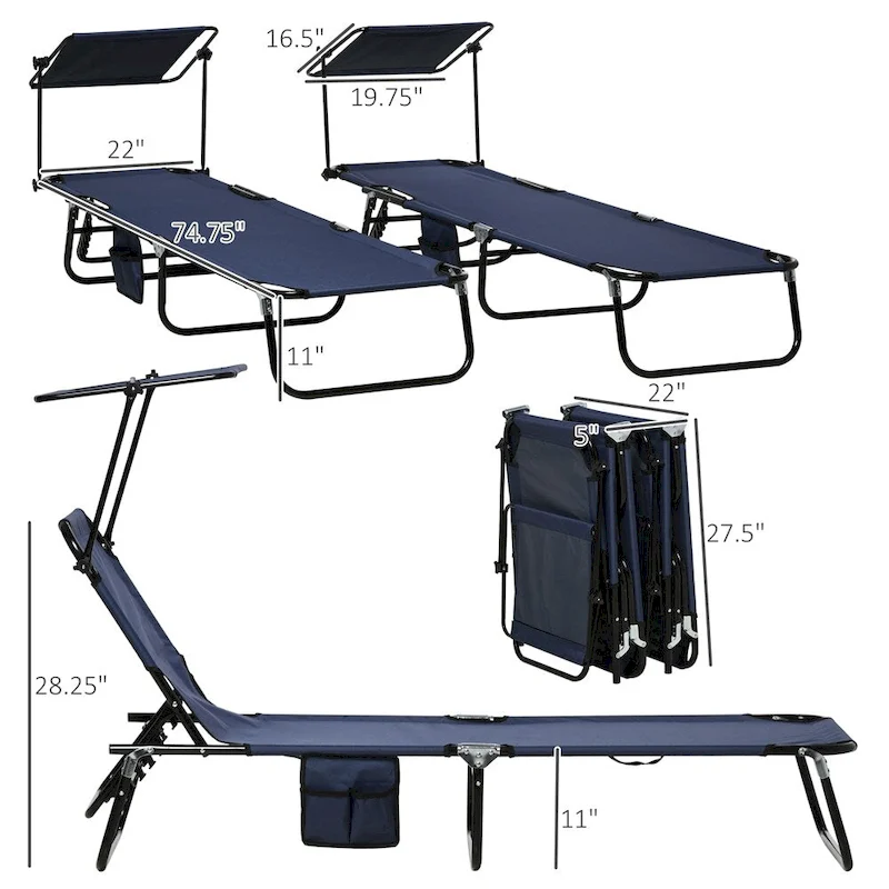 Outsunny Folding Chaise Lounge Pool Chairs,Sun Tanning Chairs,2 PCS