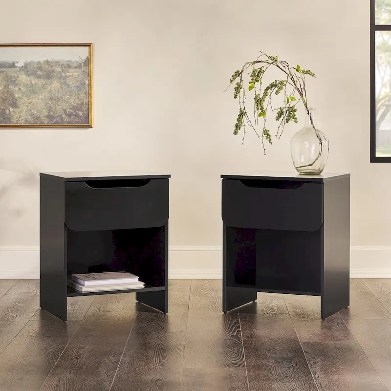 Middlebrook Designs Modern 1-Drawer Nightstand with Cubby (Set of 2)