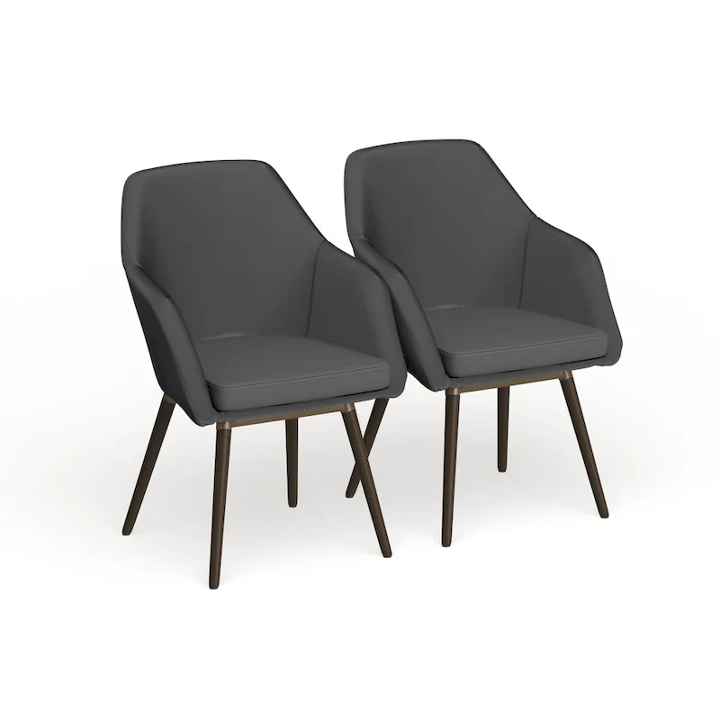 Carson Carrington Akrehamn 2-piece Grey Faux Leather Arm Chair Set with Beech Legs