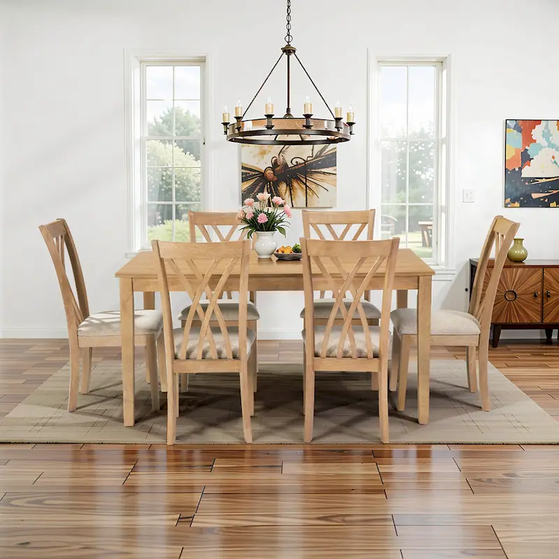 Dining Table Set with 6 Chairs, Modern Dining Table and Chairs Set, 1 Table & 6 Chairs, Anti-Slip, Perfect for 4-6 Persons