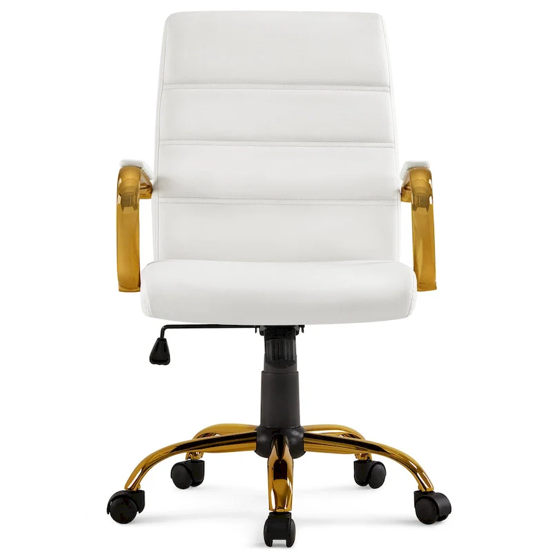 White Mid-Back PU Leather Office Chair with Gold Chrome Frame and Tilt Lock – Single User