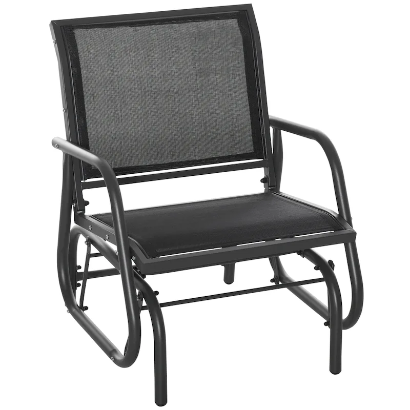Outsunny Porch Glider, Swing Glider Chair with Breathable Mesh, Curved Armrests and Steel Frame for Garden, Poolside, Balcony