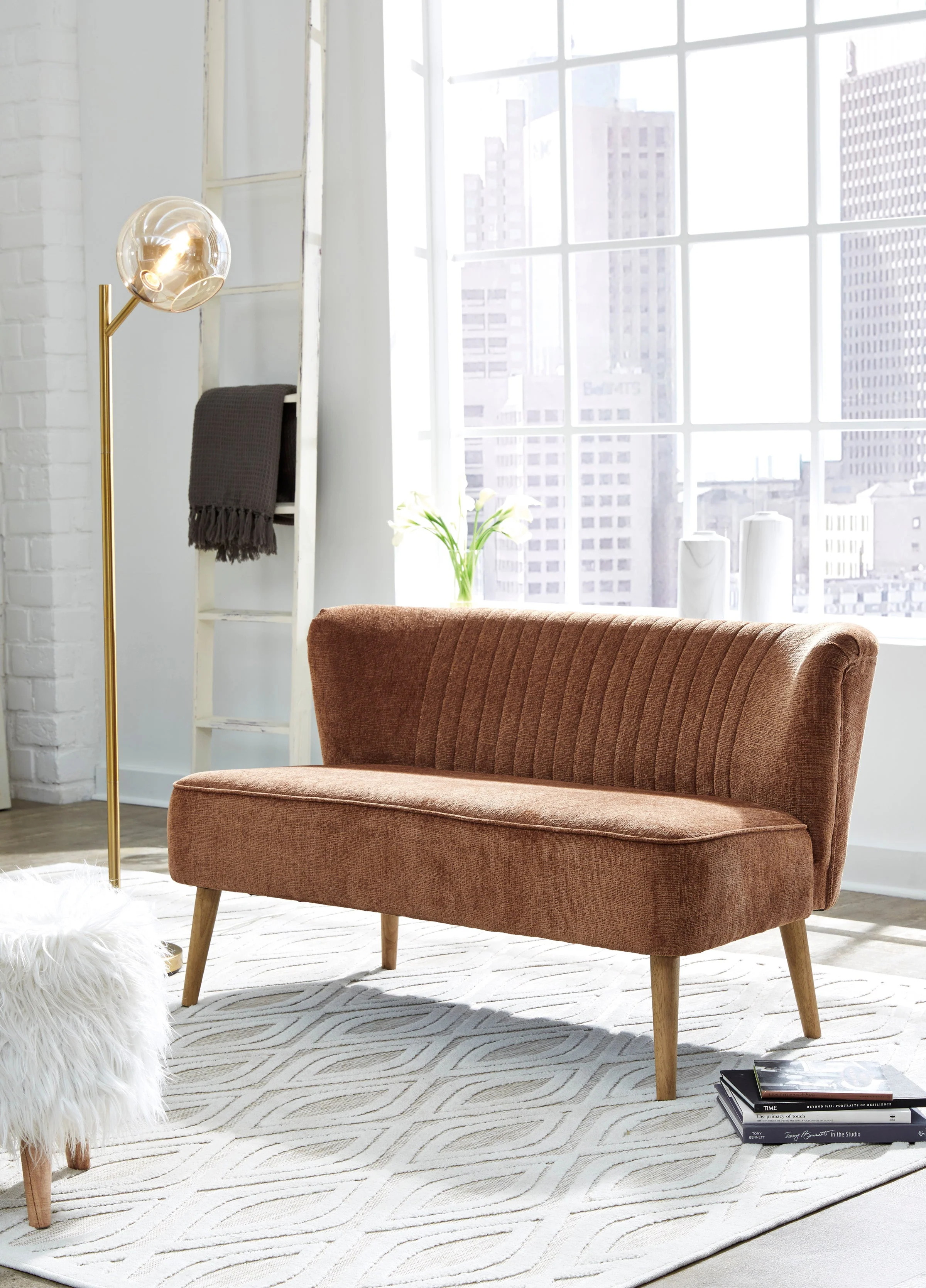 Cognac Channel Tufted Settee