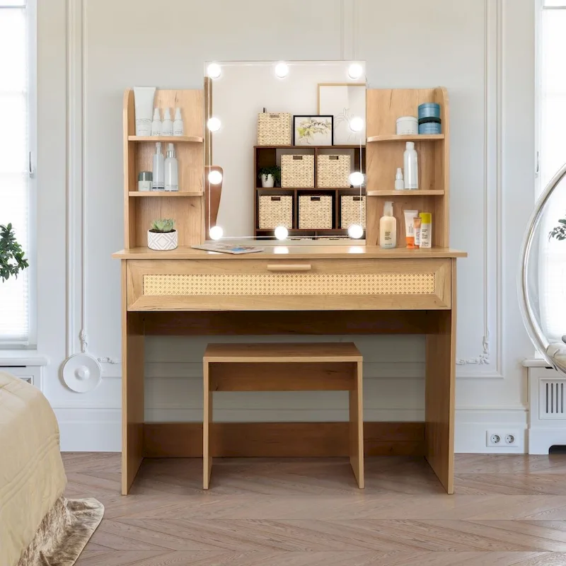 Modern Wood Cosmetic Table Chest of Drawers Nature Color