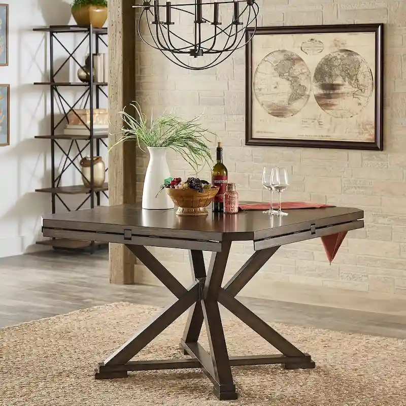 Sylvestra Espresso Convertible Dining Table with Lazy Susan
