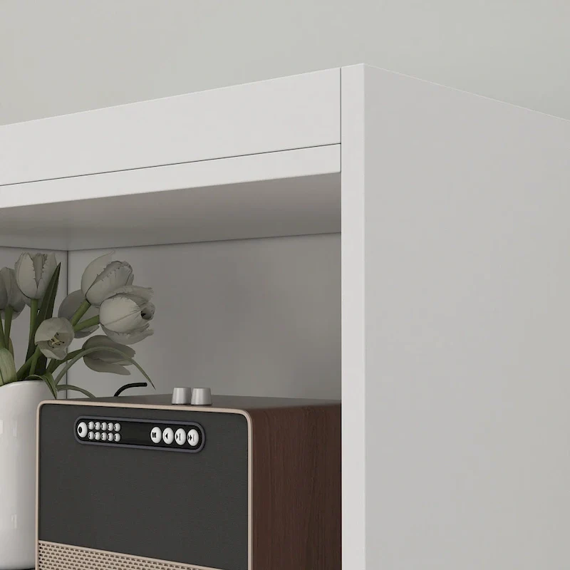 White Tall Linen Cabinet with 2 Doors, 1 Drawer & 2 Open Shelves