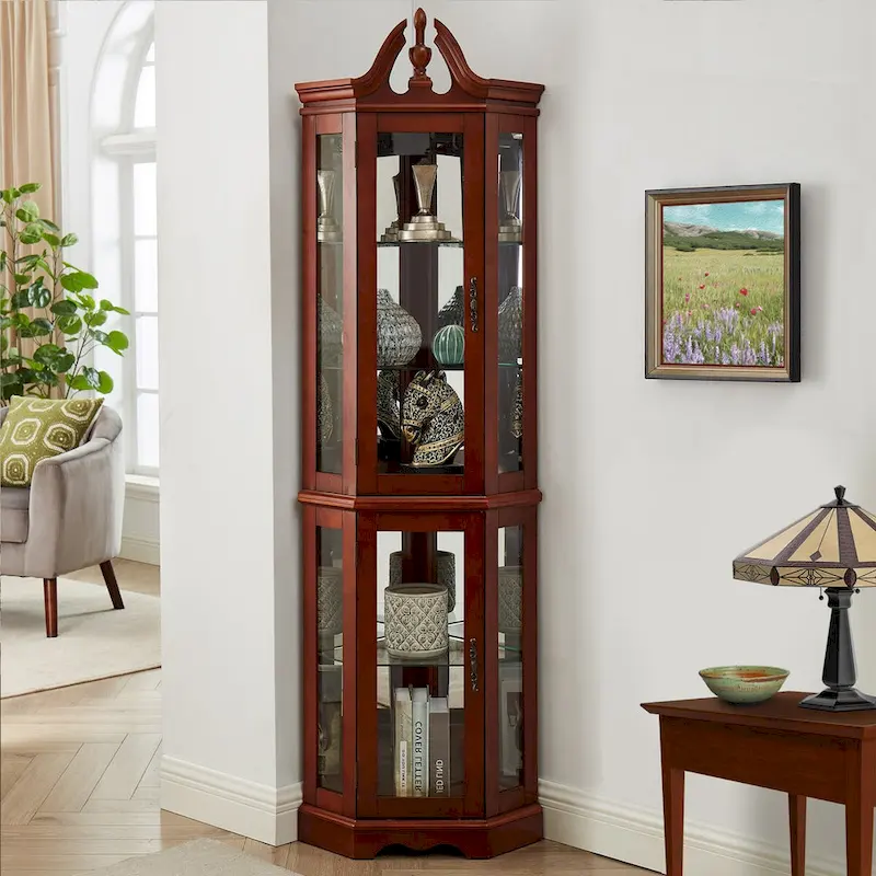 Corner Curio Cabinet with Lights(E26 light bulb not included)