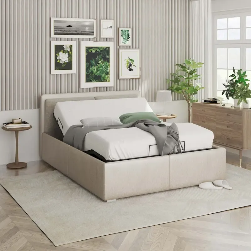 FunniHomi Twin XL/Queen/Split King Size Adjustable Bed Frame, Zero Clearance, Zero Gravity, Mattress Holder
