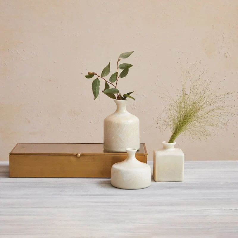 Vaious Stoneware Vases with Reactive Glaze, Set of 3