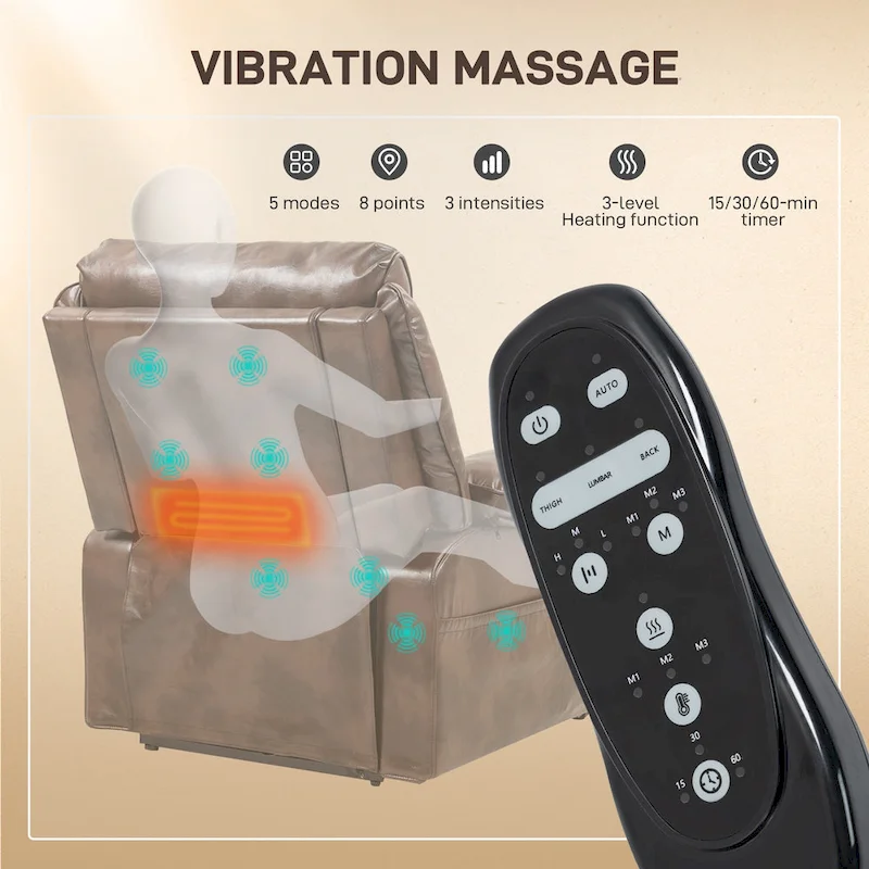 HOMCOM Power Lift Recliner Chair Sofa with Vibration Massage and Heat, Overstuffed Reclining Chair with Remote Control