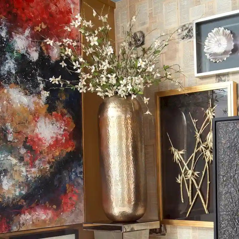 Allan Andrews Oversized Metal Cylinder Vase with Hammered Silver Finish, Large