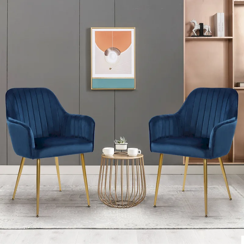 Velvet Accent Dining Chairs with Gold Metal Legs Set of 2