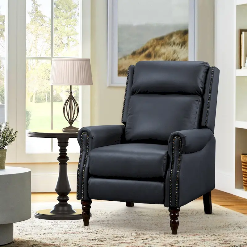 COZYMAN Genuine Leather Push Back Adjustable Recliner with Comfortable Arms for Living Room Chair