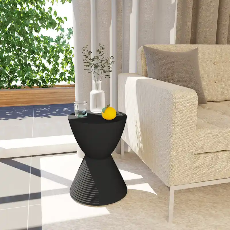 Boyd Round Side Table Ribbed Design Base Accent End Table with Removable Lid for Living Room & Bedroom