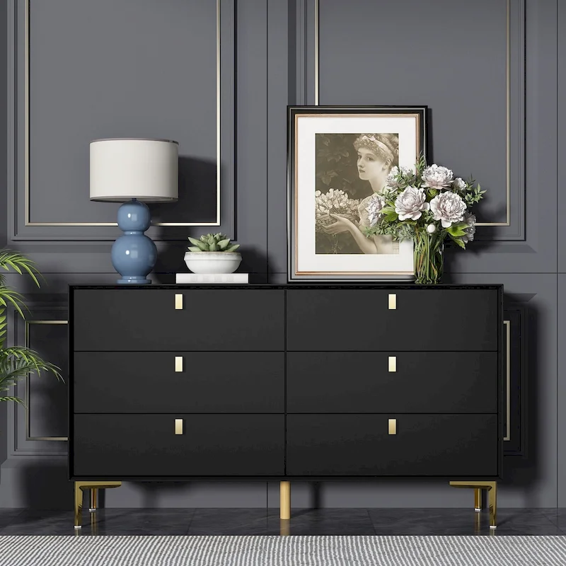 6 Drawers Storage Dresser Mid Century Chest of Drawer Sideboard