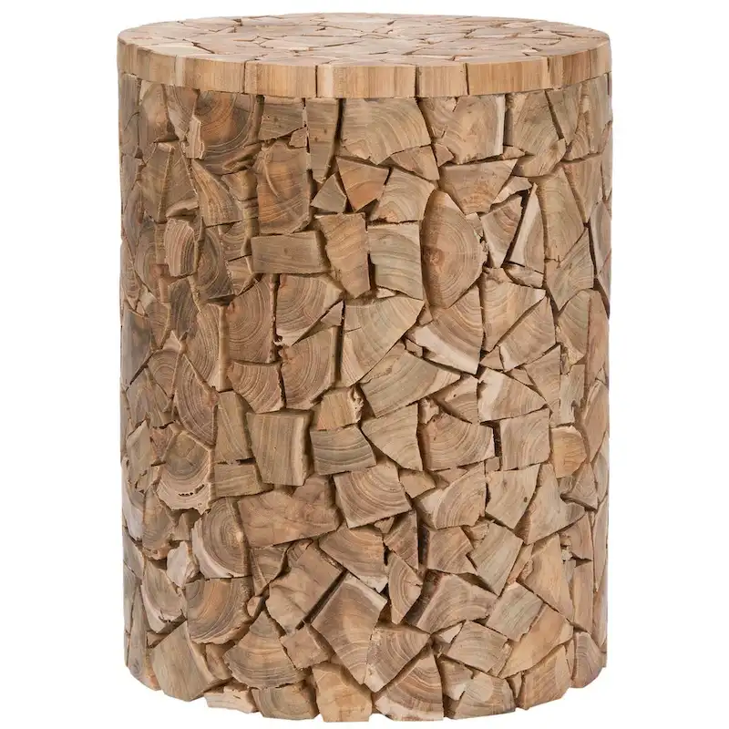 SAFAVIEH Leslie Bali Chips Teak Wood Round Stool - 12 x 12 x 16 - 12Wx12Dx16H
