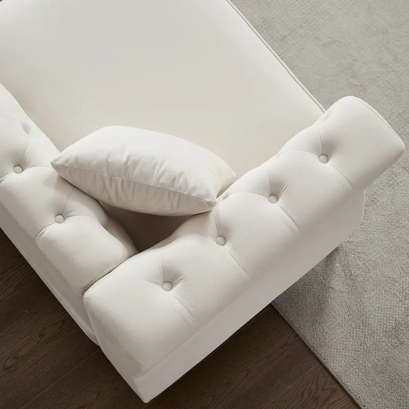 Beige 60.2 Velvet 2 Seater Sofa Couch with Metal Feet, 2 Pillows, Nailhead Trim, Solid Wood Frame and Foam Padding