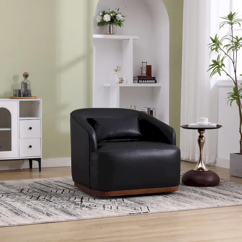 Black PU Modern 31.5 Upholstered 360 Swivel Barrel Chair with Metal Base for Living Room