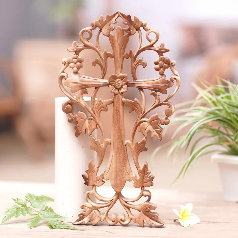 Novica Handmade Abundance Prayer Wood Relief Panel